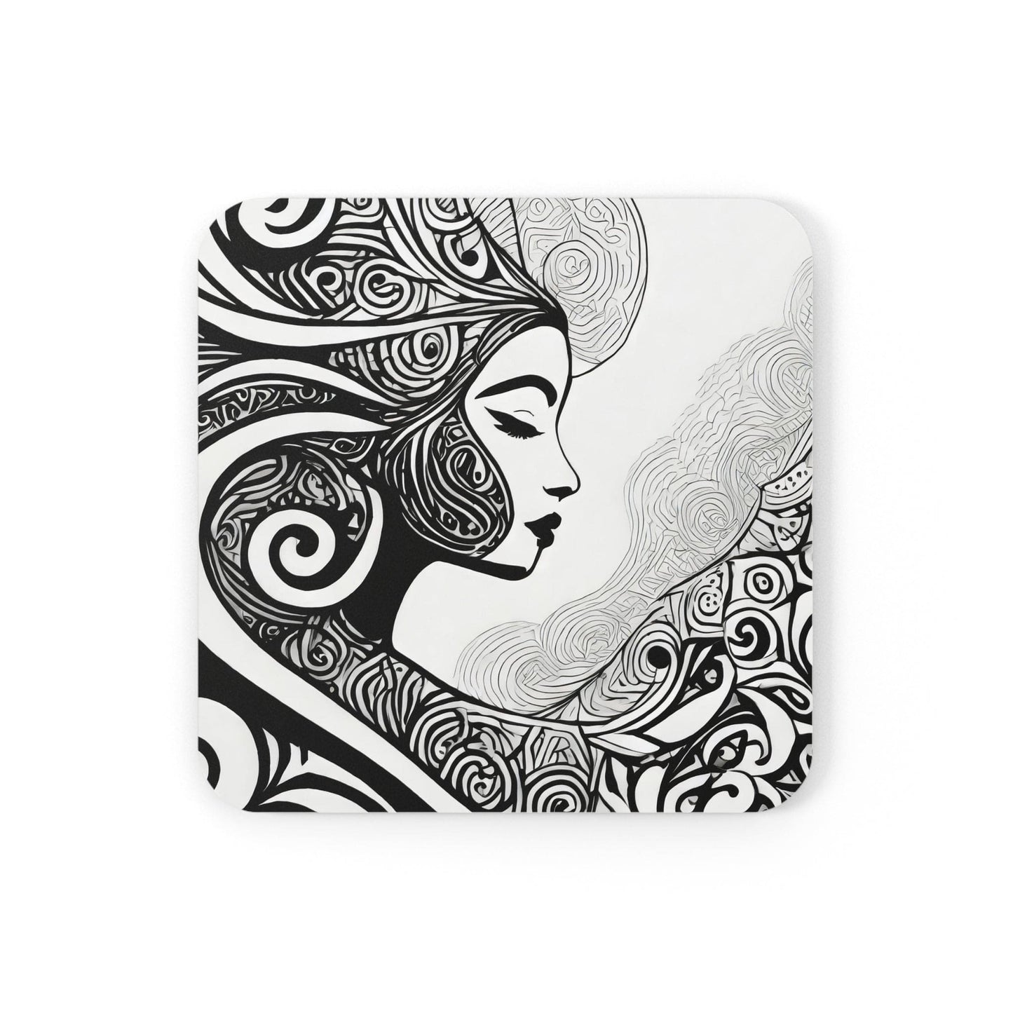 Coaster Set of 4 for Drinks Female Black Line Art Print 7134